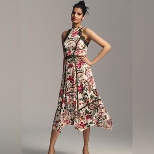 Anthropologie Floral Midi Dress - Pink and Green